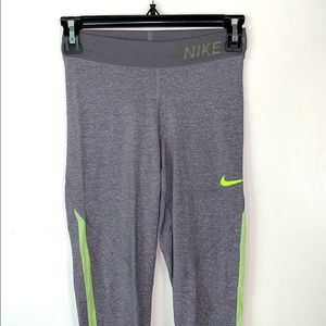 Gray/neon yellow Nike Pro athletic leggings